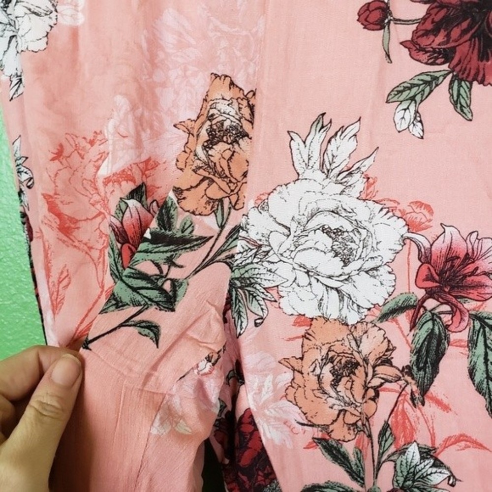 BB Dakota Women's suagr peach floral high rise ruffled bell bottom pants size 0 - Picture 9 of 11